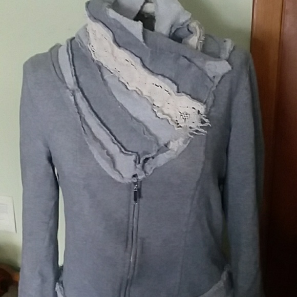 BKE Tops - BKE gray white lace asymmetrical cardigan